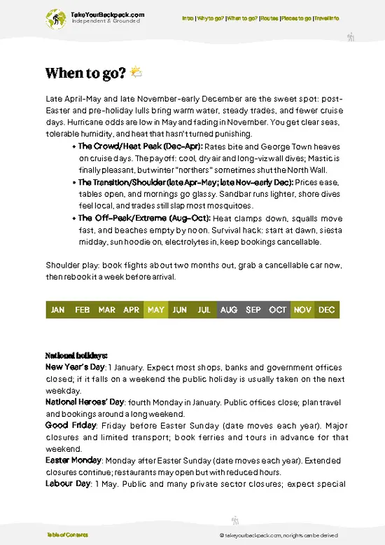 example page 3 from our offline Travel Guide for Cayman Islands